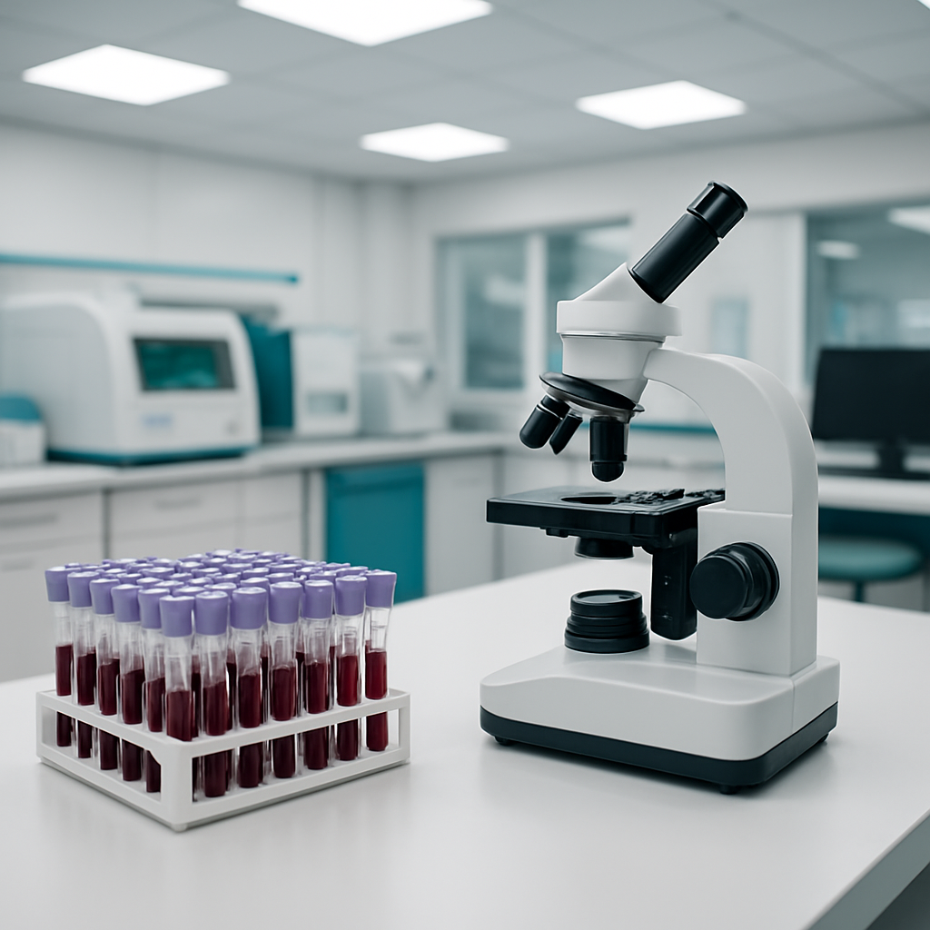 In-house pathology lab with blood sample tubes and equipment